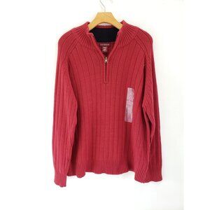 Covington Quarter Zip Cozy Ribbed Pullover Knit Cotton Sweater Red Men Sz L NEW